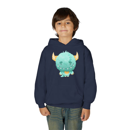 Youth Heavy Blend Hooded Sweatshirt - Cute green baby monster Printify