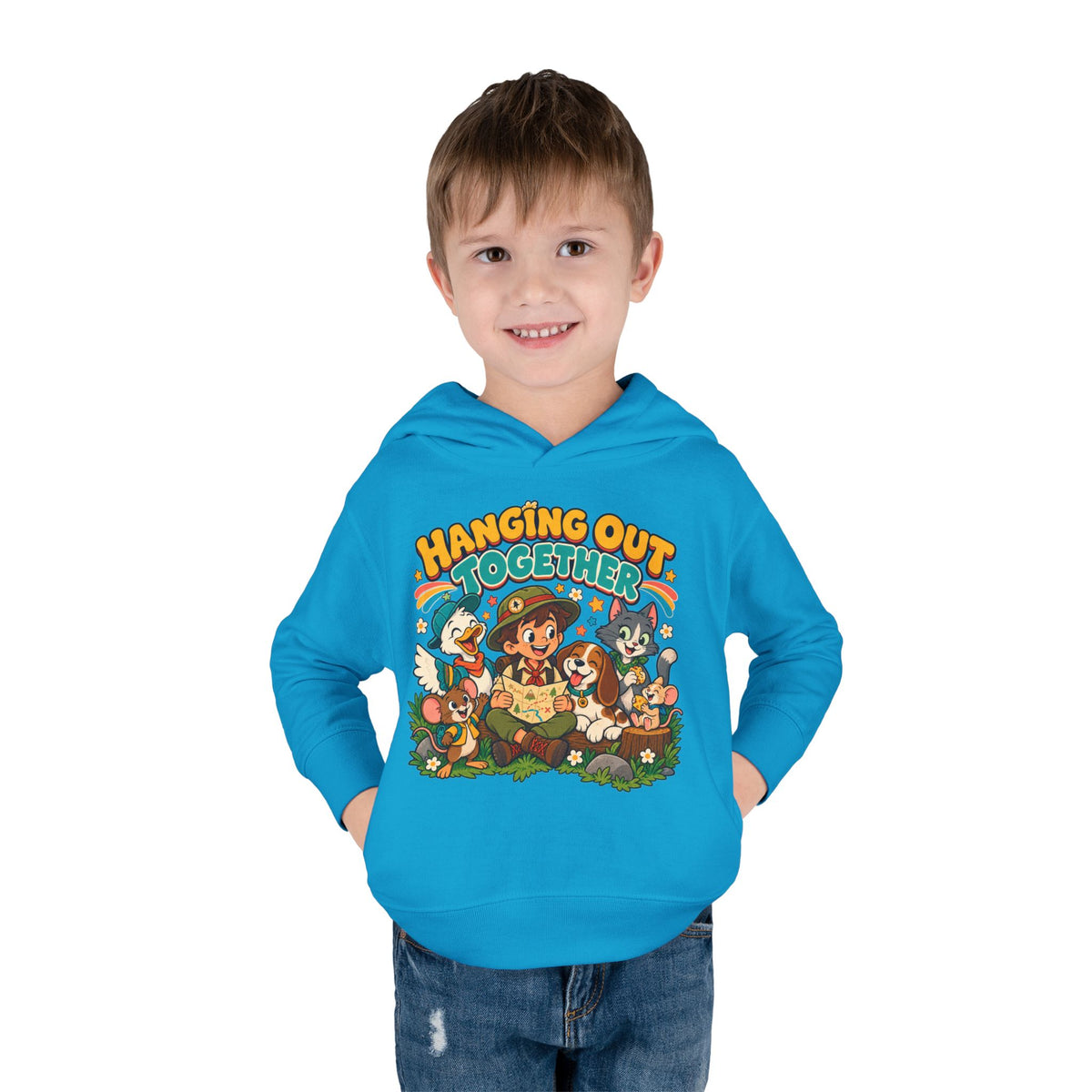 Toddler Hoodie — Retro Friends Hanging Out Together