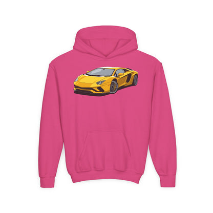 Youth Heavy Blend Hooded Sweatshirt - Yellow super car Printify