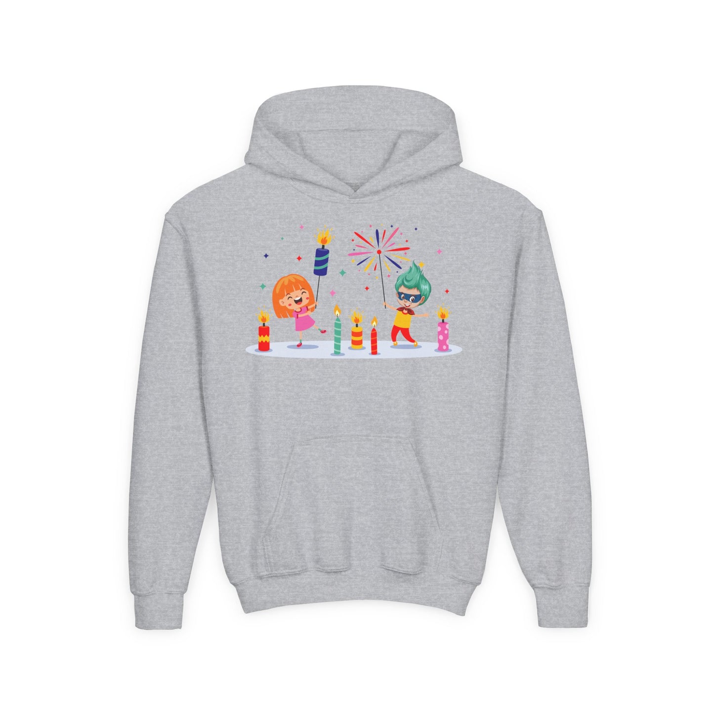 Youth Heavy Blend Hooded Sweatshirt - Super kiddo lighting fireworks