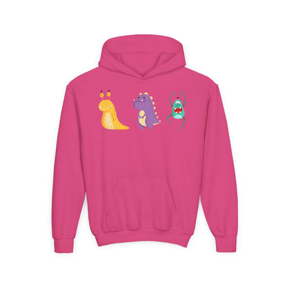Youth Heavy Blend Hooded Sweatshirt - Colorful monsters Printify