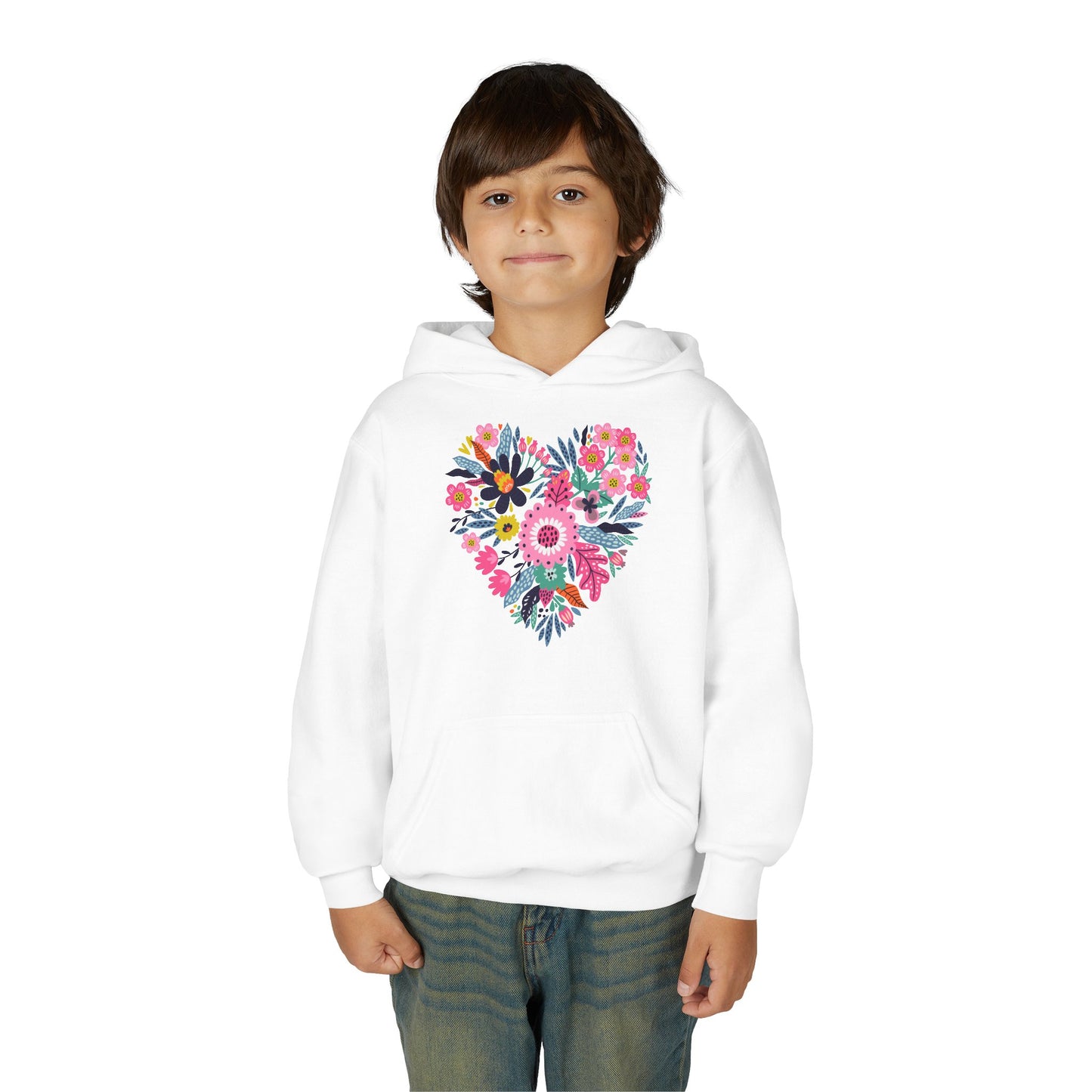 Youth Heavy Blend Hooded Sweatshirt - Flower hearts