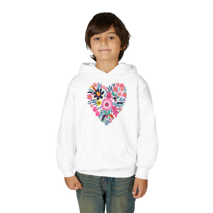 Youth Heavy Blend Hooded Sweatshirt - Flower hearts Printify