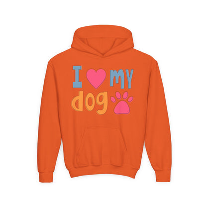 Youth Heavy Blend Hooded Sweatshirt - I love my dog Printify