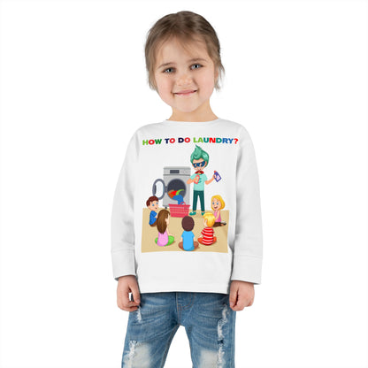 Toddler Long Sleeve Tee - super kiddo teaching laundry - [[{"value":"Wonderwear Kid"}]]