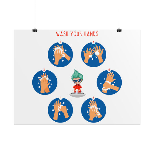 Rolled Posters - Super kiddo teaching how to wash hands - [[{"value":"Wonderwear Kid"}]]