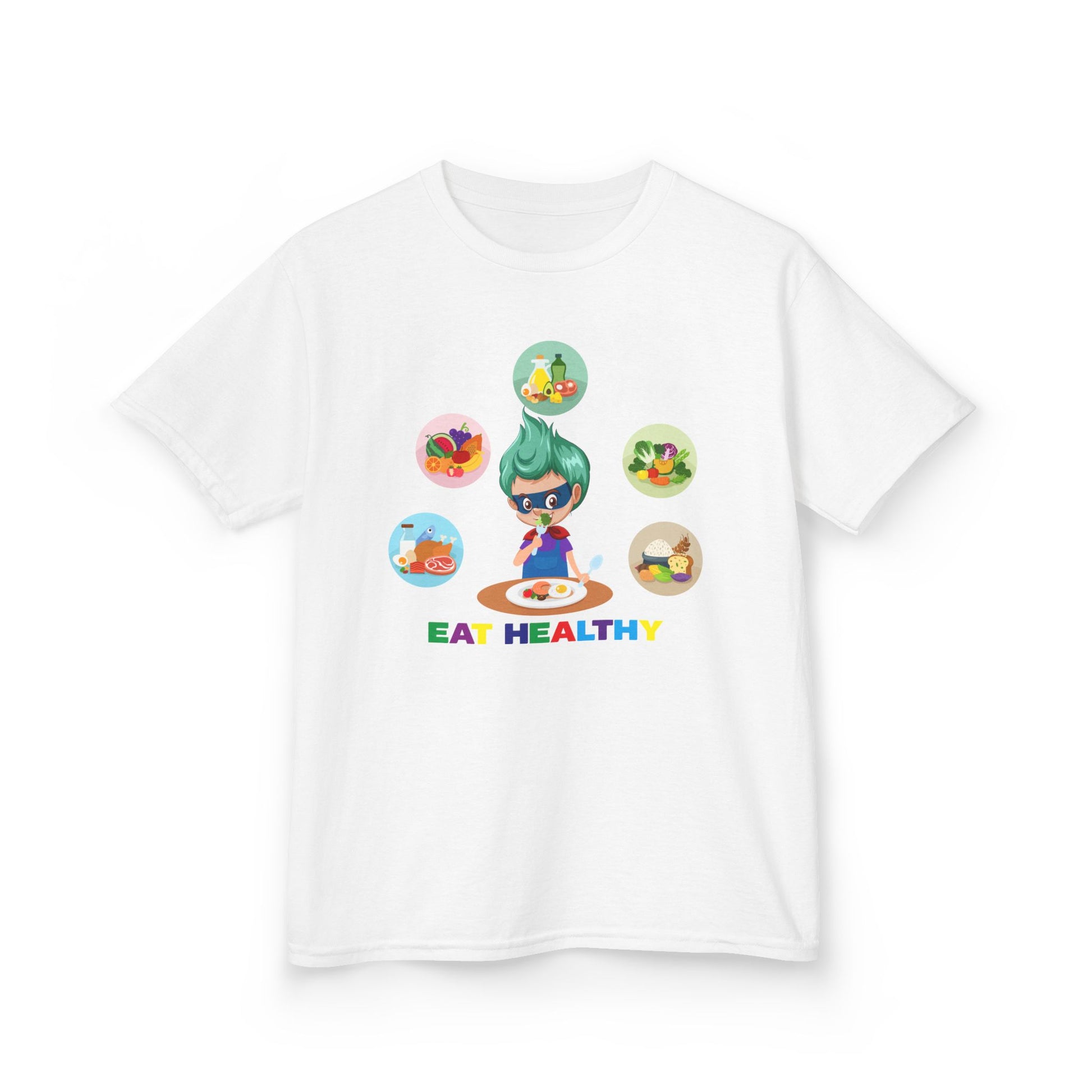 Kids Heavy Cotton™ Tee - Supper kiddo showing healthy food to eat - [[{"value":"Wonderwear Kid"}]]