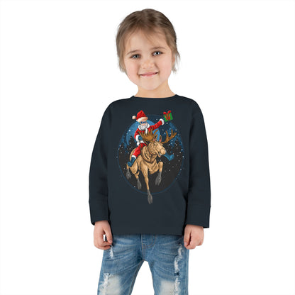Toddler Long Sleeve Tee - Super kiddo riding a reindeer - [[{"value":"Wonderwear Kid"}]]