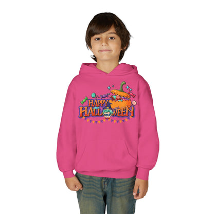 Youth Heavy Blend Hooded Sweatshirt - Happy halloween banner Printify