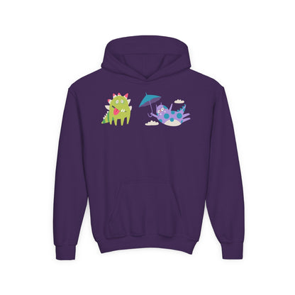 Youth Heavy Blend Hooded Sweatshirt - Monsters playing Printify