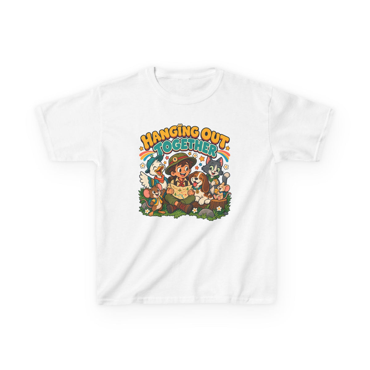 Kids Heavy Cotton™ Tee - Retro Friends Hanging Out Together