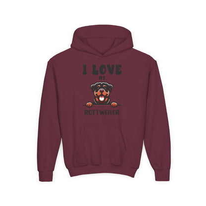Youth Heavy Blend Hooded Sweatshirt - I love my Rottweiler Printify