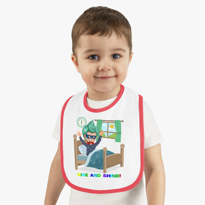 Baby Bib - Super kiddo teaches us to wake up early - [[{"value":"Wonderwear Kid"}]]