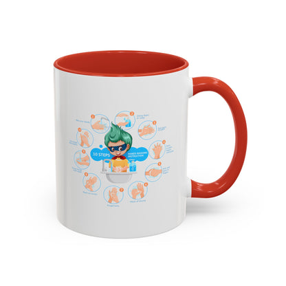Accent Coffee Mug - Super kiddo hand washing steps - [[{"value":"Wonderwear Kid"}]]