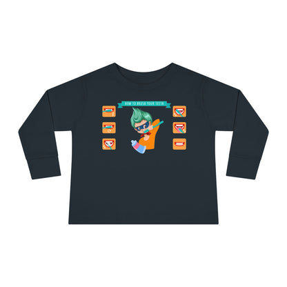 Toddler Long Sleeve Tee - Super kiddo how to brush teeth - [[{"value":"Wonderwear Kid"}]]