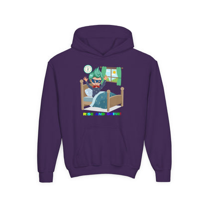 Youth Heavy Blend Hooded Sweatshirt - Super kiddo teaches us to wake up early - [[{"value":"Wonderwear Kid"}]]