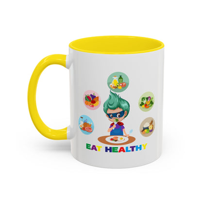 Accent Coffee Mug - Supper kiddo showing healthy food to eat - [[{"value":"Wonderwear Kid"}]]