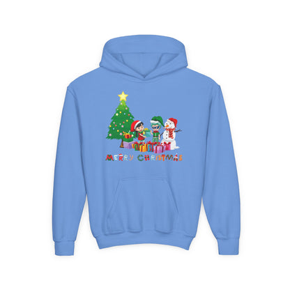 Youth Heavy Blend Hooded Sweatshirt - Super kiddo preparing gifts - [[{"value":"Wonderwear Kid"}]]