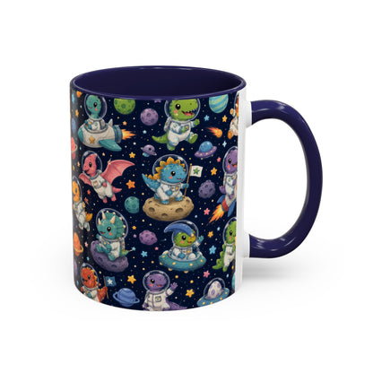 Accent Coffee Mug (11/15 oz) - Cute Dinosaur Astronaut Space