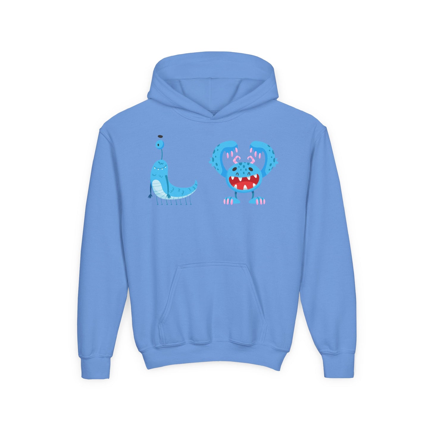 Youth Heavy Blend Hooded Sweatshirt - Happy toothy blue monsters