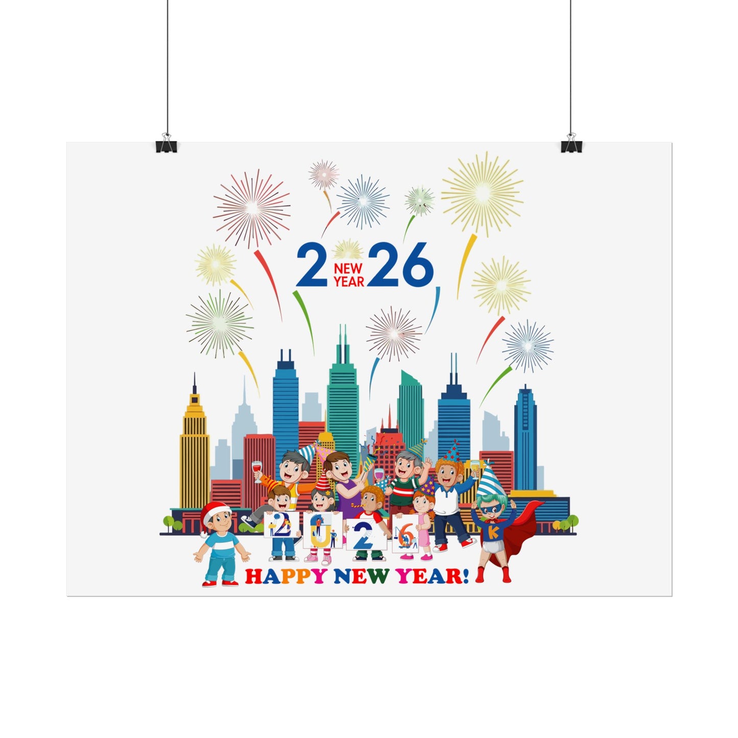 Rolled Posters - Happy new year with fireworks - [[{"value":"Wonderwear Kid"}]]