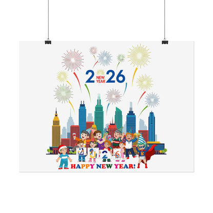 Rolled Posters - Happy new year with fireworks - [[{"value":"Wonderwear Kid"}]]