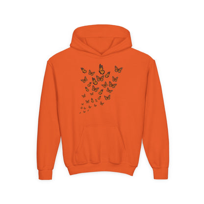 Youth Heavy Blend Hooded Sweatshirt - Group of monarch butterfly Printify