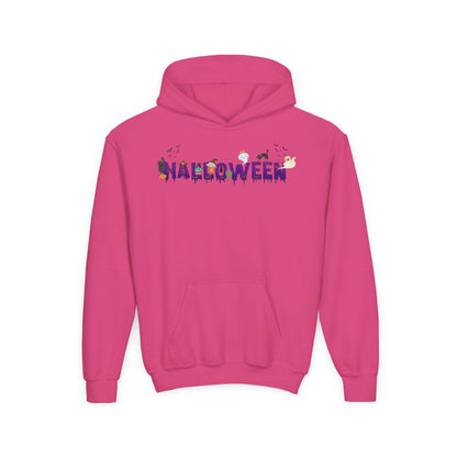 Youth Heavy Blend Hooded Sweatshirt - Holloween word Printify