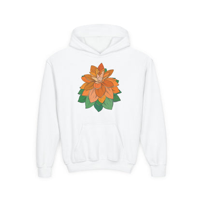 Youth Heavy Blend Hooded Sweatshirt - Orange flower Printify