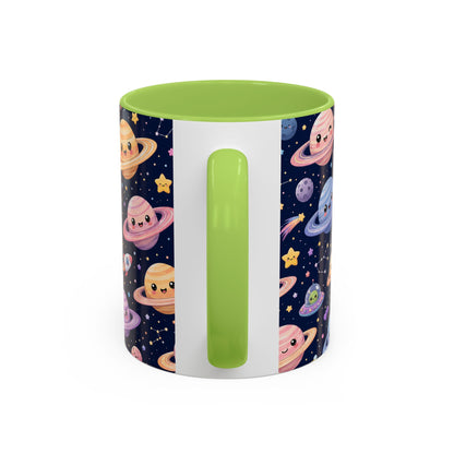 Accent Coffee Mug  (11/15 oz) - Kawaii Saturns in a Starry Space