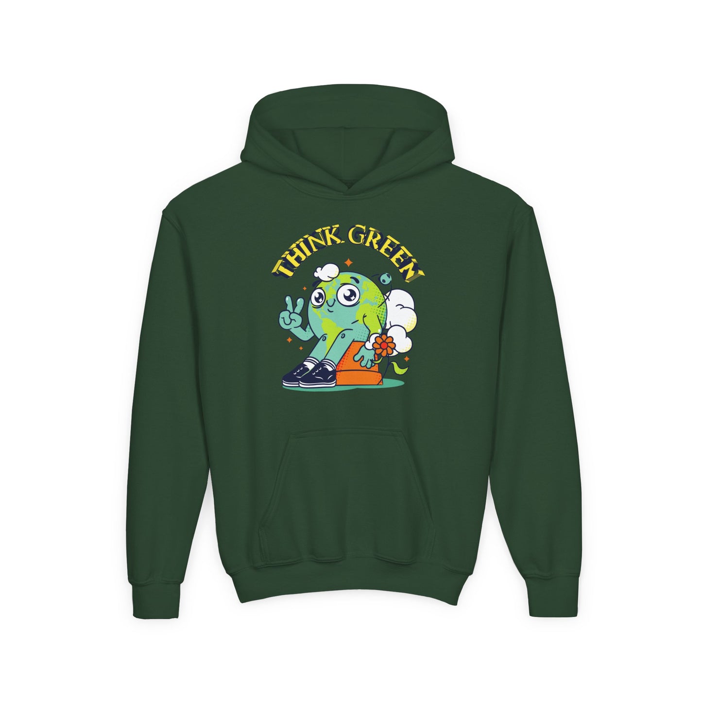 Youth Heavy Blend Hooded Sweatshirt - Think Green' Design