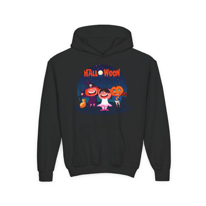 Youth Heavy Blend Hooded Sweatshirt - Super kiddo wearing pumpkin - [[{"value":"Wonderwear Kid"}]]