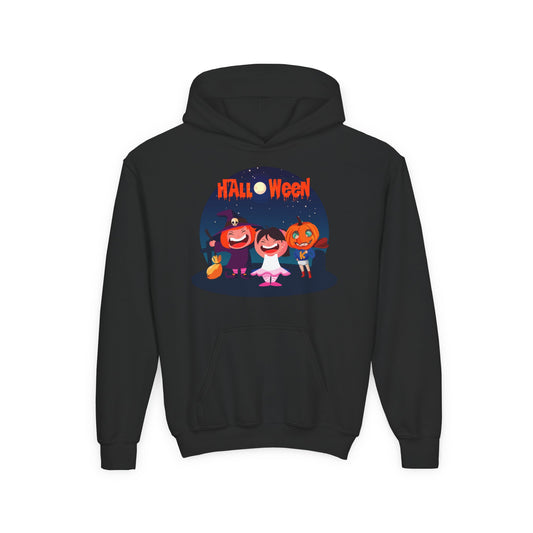 Youth Heavy Blend Hooded Sweatshirt - Super kiddo wearing pumpkin - [[{"value":"Wonderwear Kid"}]]