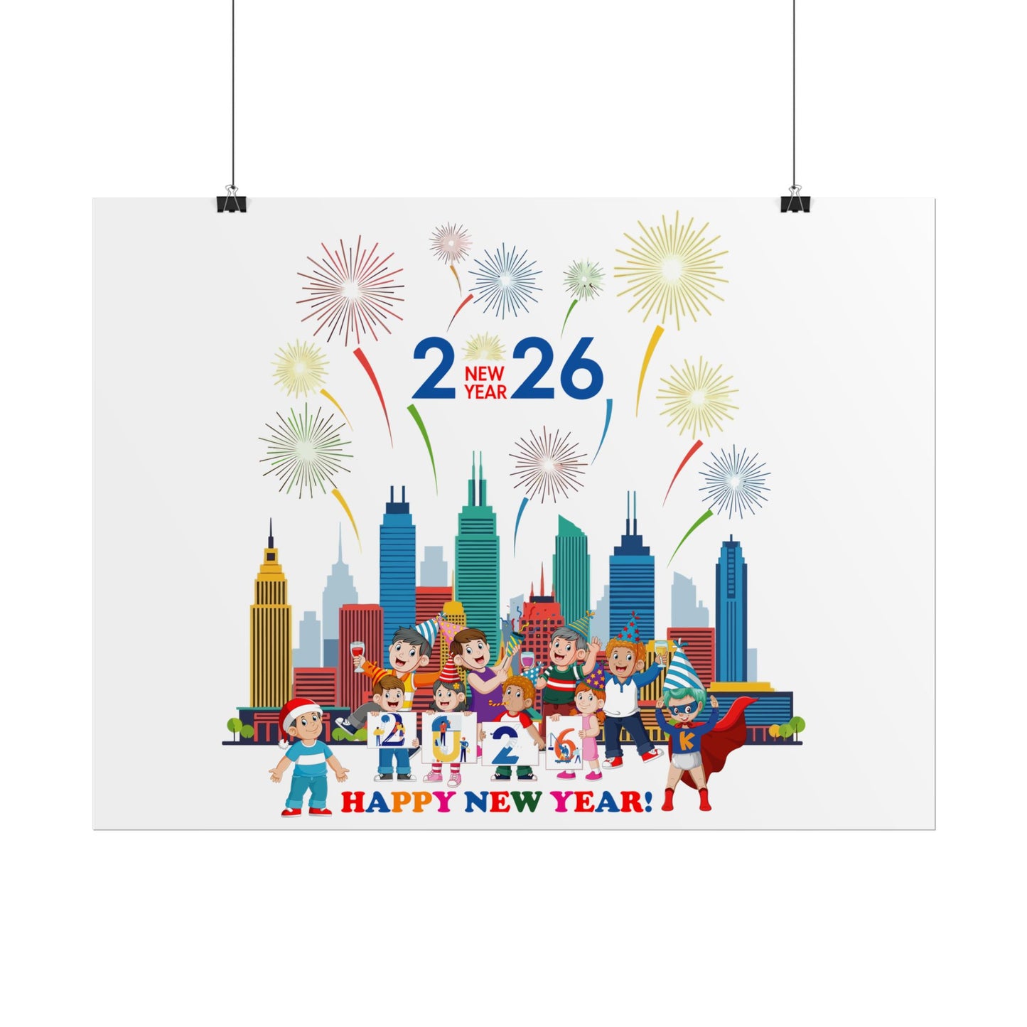Rolled Posters - Happy new year with fireworks - [[{"value":"Wonderwear Kid"}]]