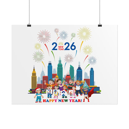 Rolled Posters - Happy new year with fireworks - [[{"value":"Wonderwear Kid"}]]