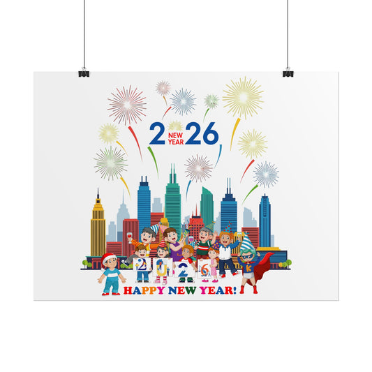 Rolled Posters - Happy new year with fireworks - [[{"value":"Wonderwear Kid"}]]