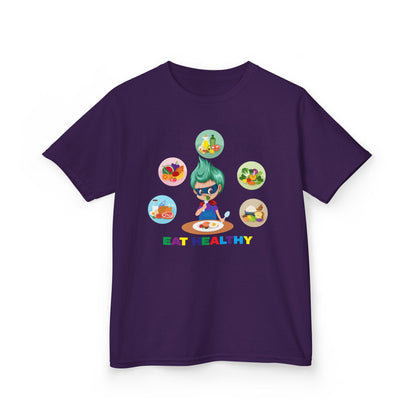 Kids Heavy Cotton™ Tee - Supper kiddo showing healthy food to eat - [[{"value":"Wonderwear Kid"}]]