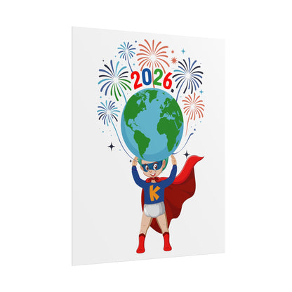 Rolled Posters - Super kiddo holding globe - [[{"value":"Wonderwear Kid"}]]