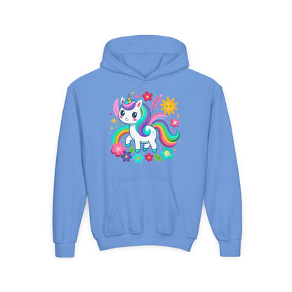 Youth Heavy Blend Hooded Sweatshirt - Unicorn with flowers Printify
