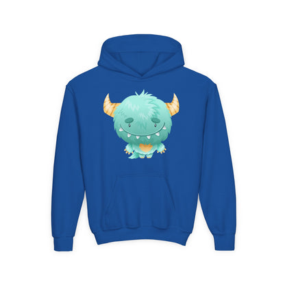 Youth Heavy Blend Hooded Sweatshirt - Cute green baby monster Printify