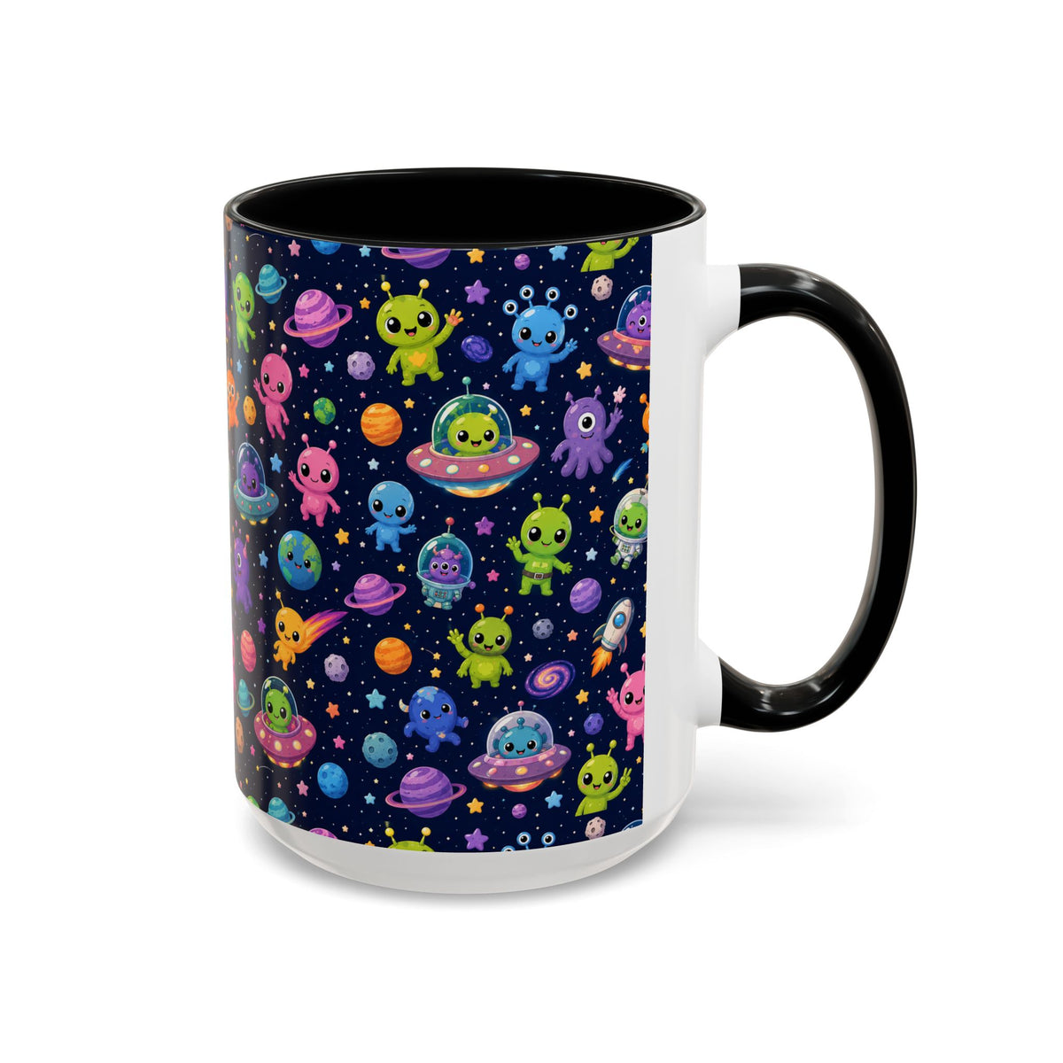 Accent Coffee Mug  (11/15 oz) - Cheerful Cartoon Alien Space