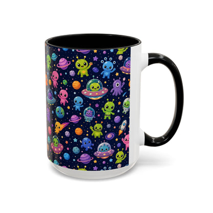 Accent Coffee Mug  (11/15 oz) - Cheerful Cartoon Alien Space