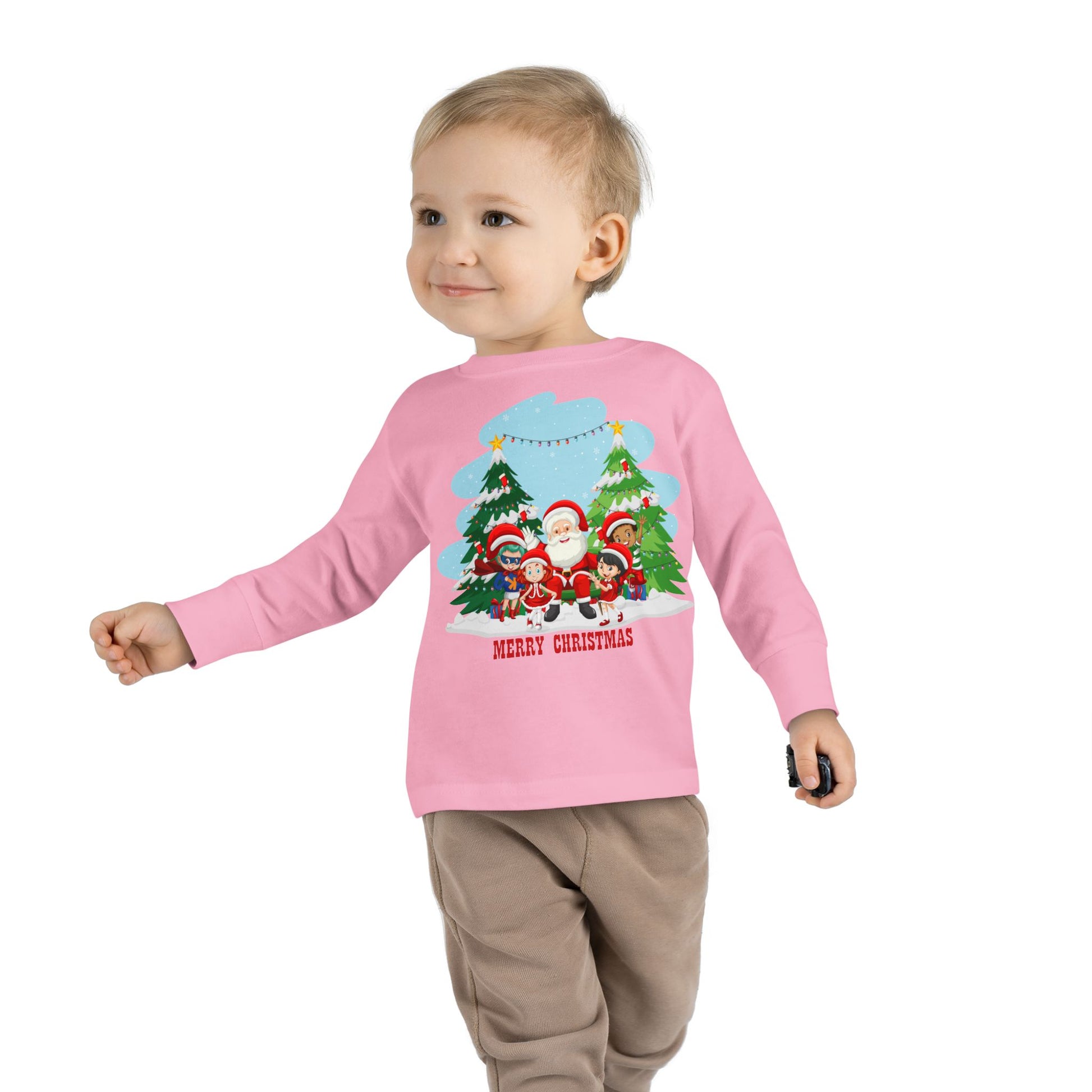 Toddler Long Sleeve Tee - Super kiddo with santa claus Merry christmas - [[{"value":"Wonderwear Kid"}]]