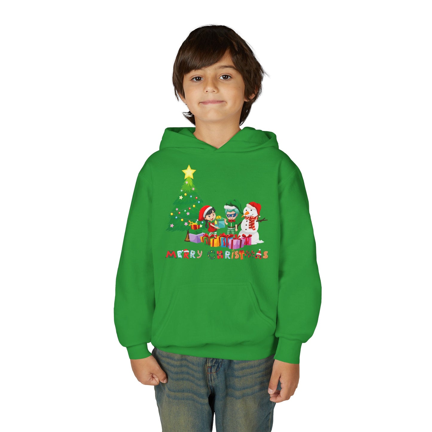 Youth Heavy Blend Hooded Sweatshirt - Super kiddo preparing gifts
