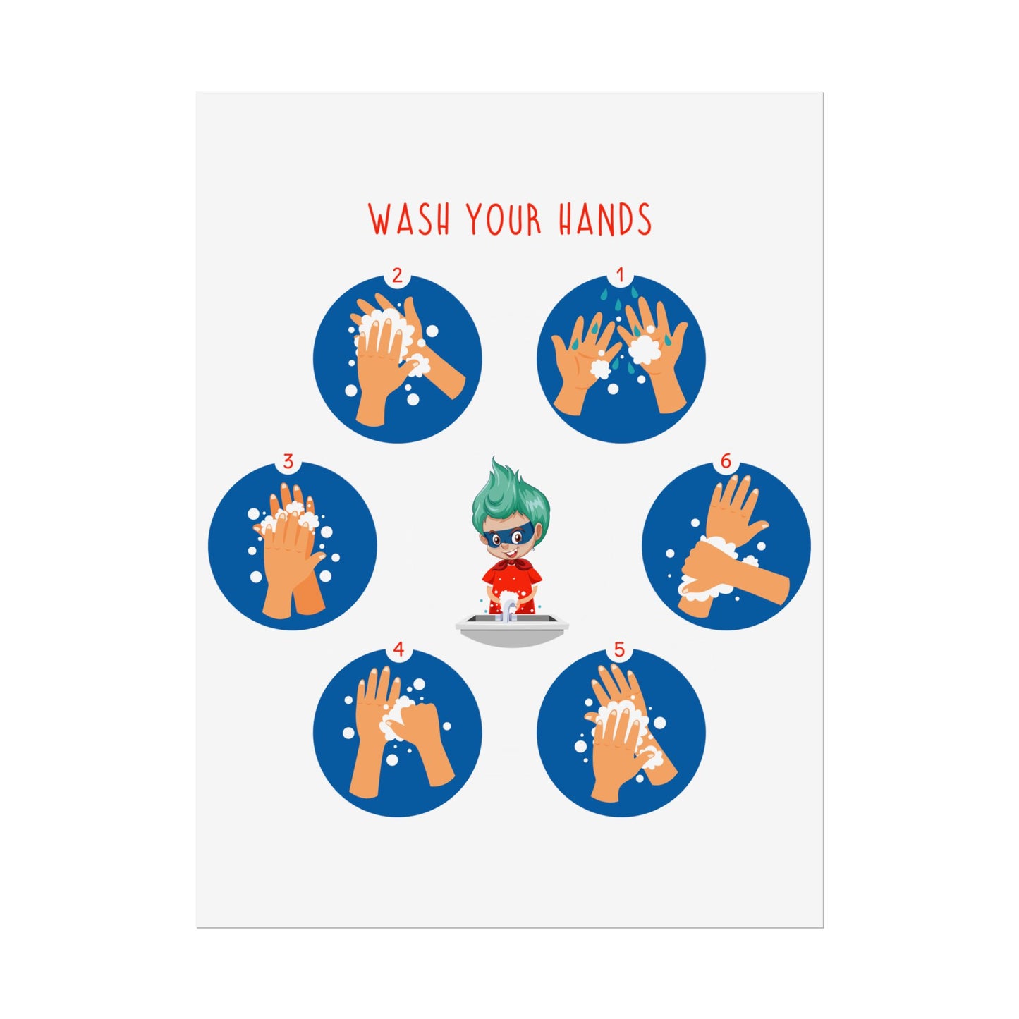 Rolled Posters - Super kiddo teaching how to wash hands - [[{"value":"Wonderwear Kid"}]]