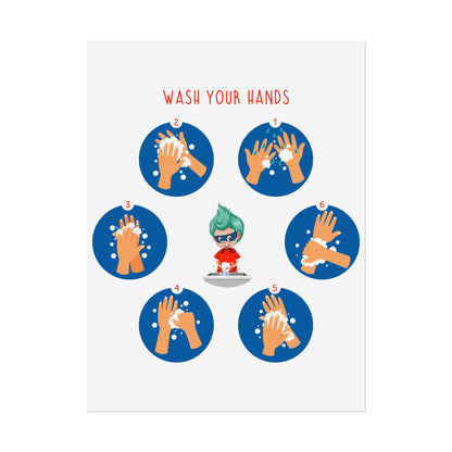 Rolled Posters - Super kiddo teaching how to wash hands - [[{"value":"Wonderwear Kid"}]]