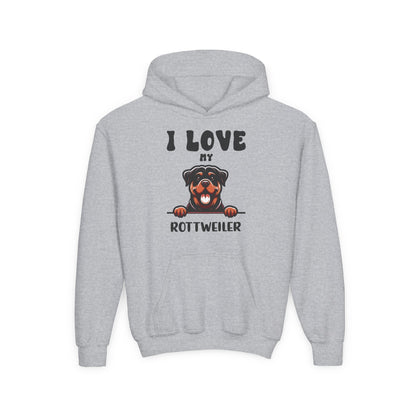 Youth Heavy Blend Hooded Sweatshirt - I love my Rottweiler Printify