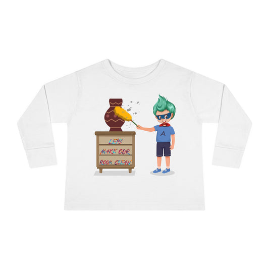 Toddler Long Sleeve Tee - Super kiddo cleaning a vase - [[{"value":"Wonderwear Kid"}]]
