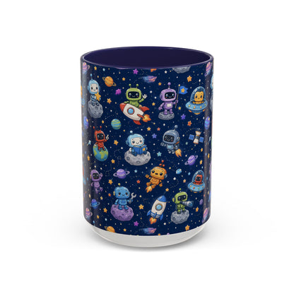 Galactic Robots Accent Coffee Mug — Cute Space Astronaut Pattern (11/15 oz)