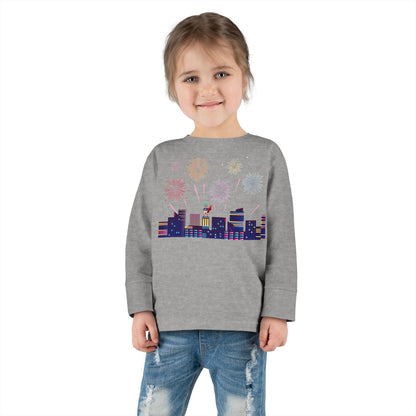 Toddler Long Sleeve Tee - Super kiddo with fireworks - [[{"value":"Wonderwear Kid"}]]